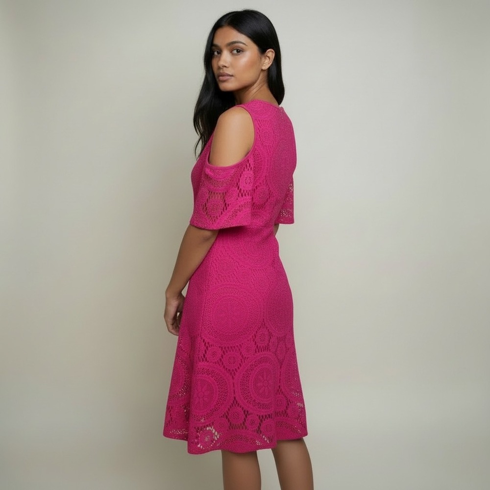 cb established 1962 Womens Hot Pink Lace Cold Shoulder A-Line Dress Size 6